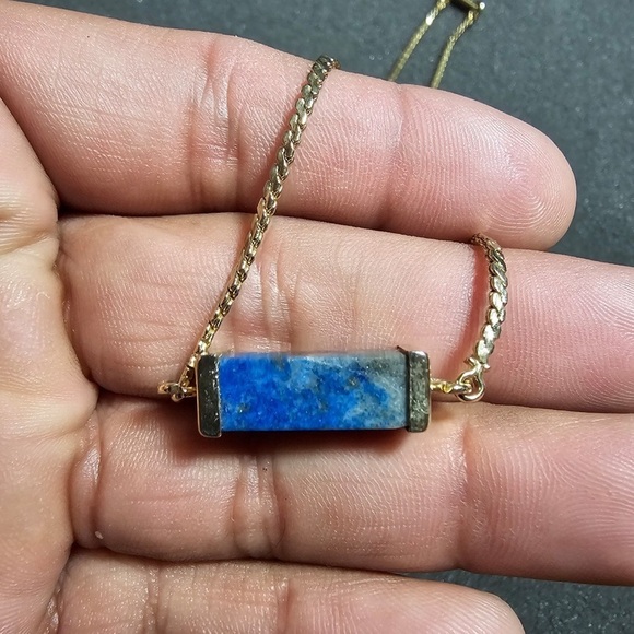 Vintage Hobe GOLD TONE S LINK CHAIN AND LAPIS Rectangle PENDANT NECKLACE - Picture 2 of 7